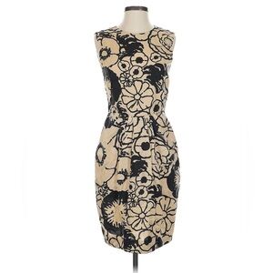 Sleeveless Floral Sheath Dress in Beige and Black